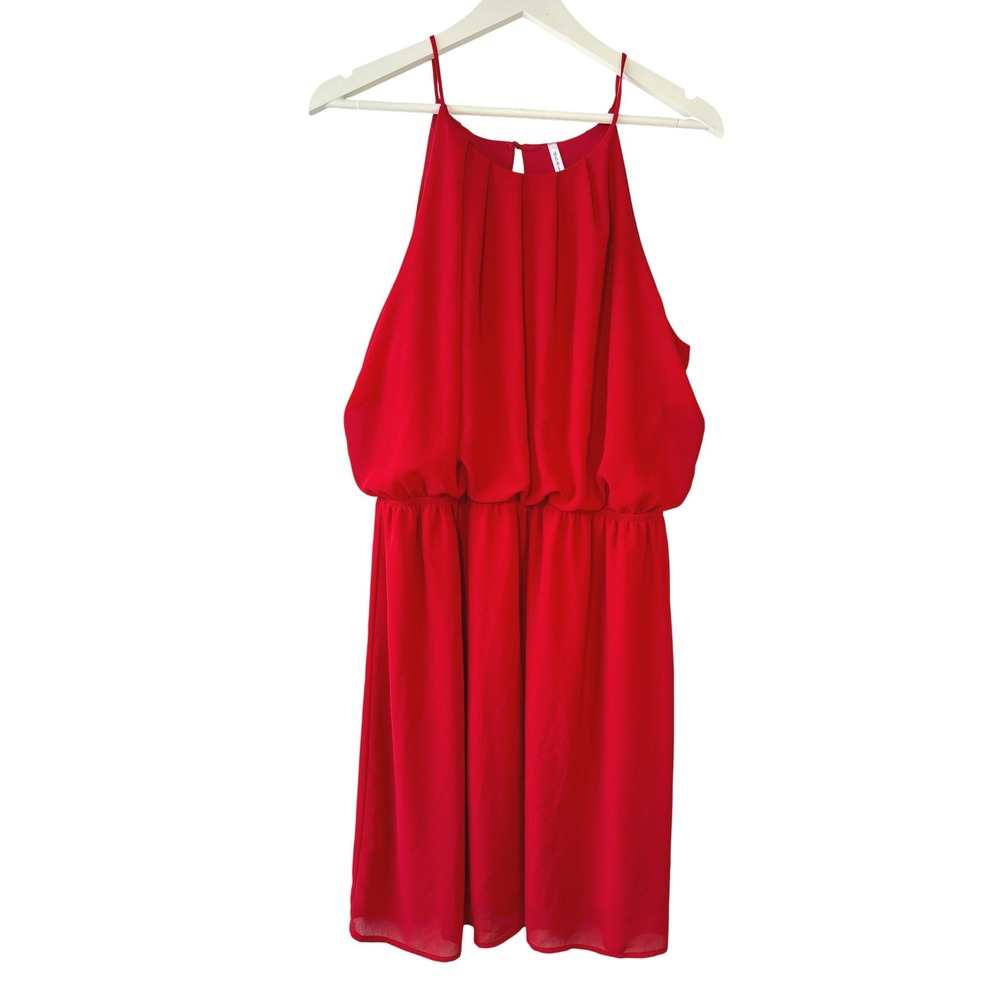 DANA COUTURE Red Cinch‎ Waist Chiffon Dress Women 1X Cocktail Party Festive